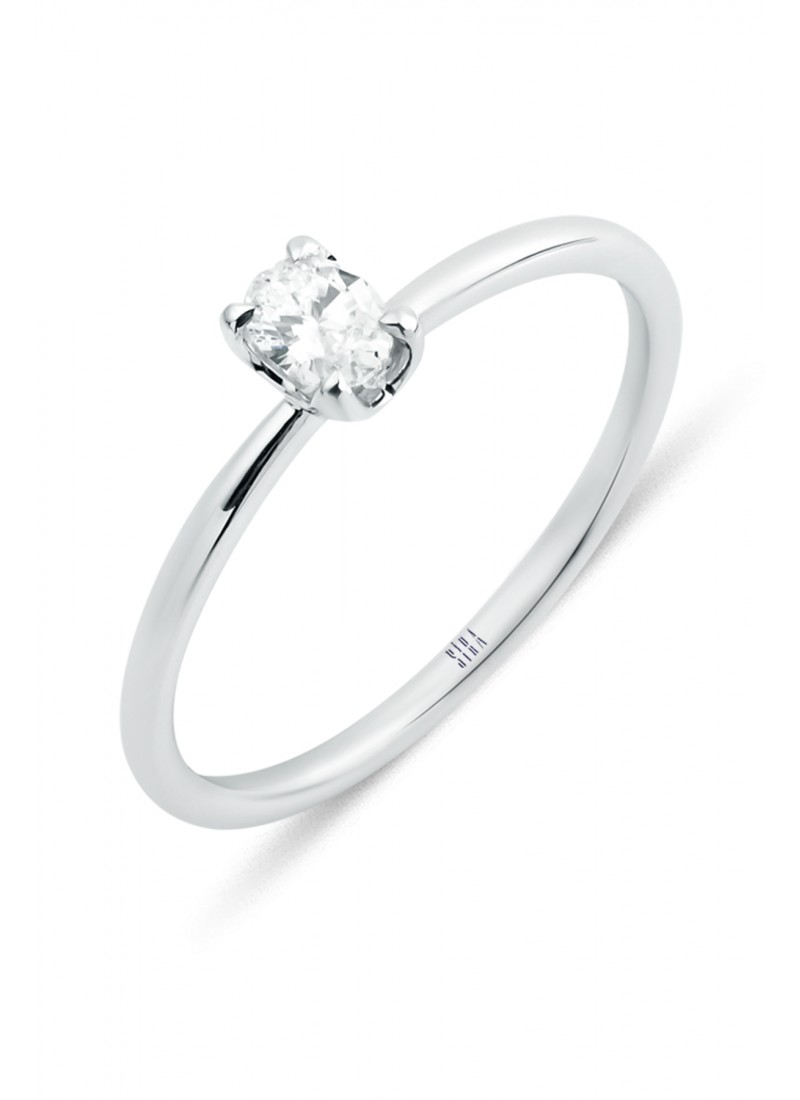 Oval Solitaire Ring - White Gold