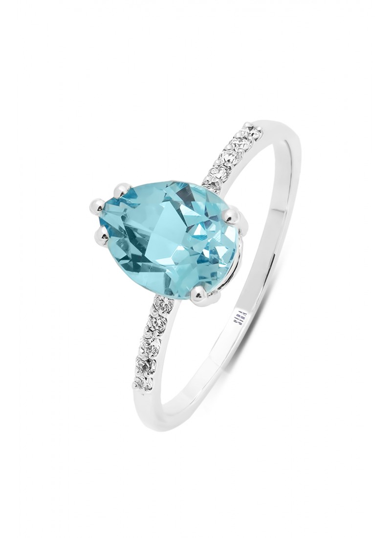 Blue Topaz Yüzük - Beyaz Altın