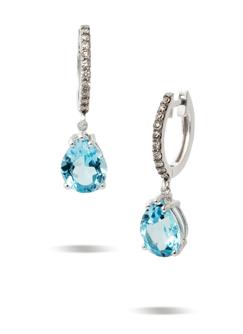 Blue Topaz Küpe - Beyaz Altın