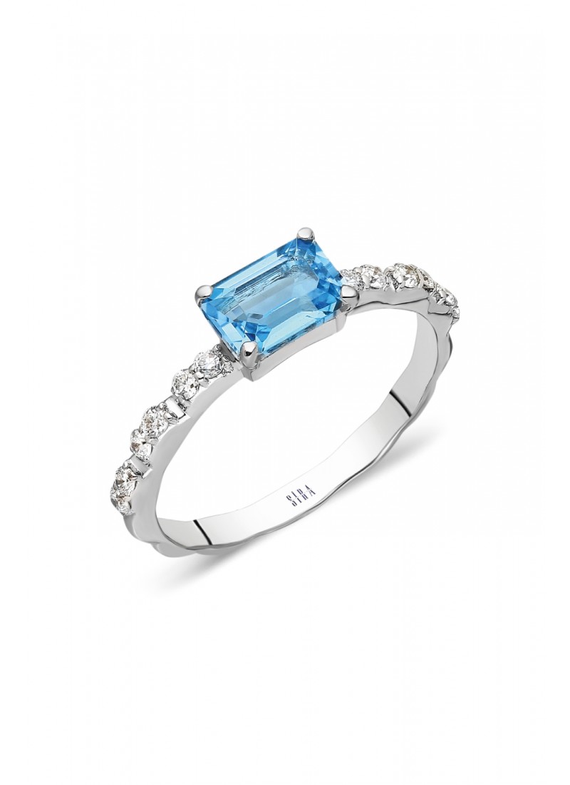 Blue Topaz Yüzük - Beyaz Altın